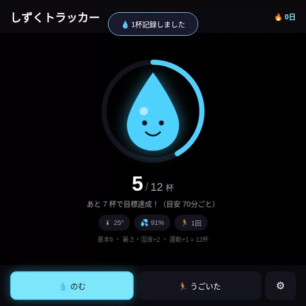 しずくトラッカーの画面